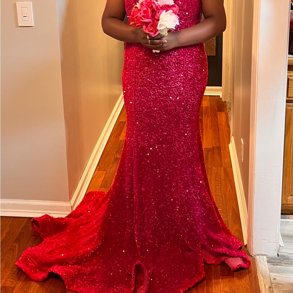 Portia and Scarlett Red Sequin Prom Dress